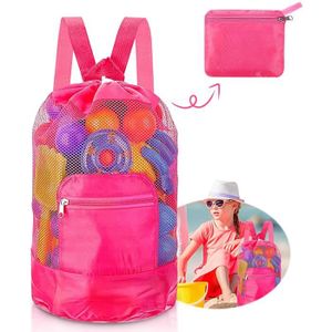 Sac Plage Jouet En Filet Pliable Rose - Grand Sac De Rangement Réutilisable Pour Plage, Camping Et Natation