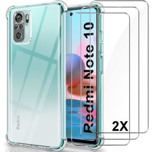 Pack Coque Silicone Noir + 2 Verres Trempés Pour Xiaomi Redmi Note 10 4G / 10S - Neuf