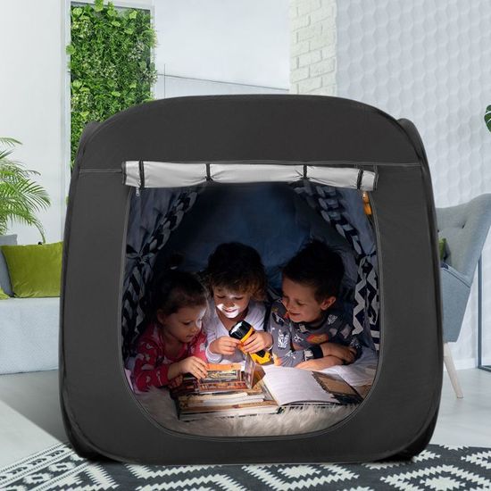 Tente Sensorielle Noire Pop-Up Pour Enfants - Mini Cabane Calme Anti-Stress, Autisme, SPD, Anxiété - Avec Sac De Transport, Blackout Total
