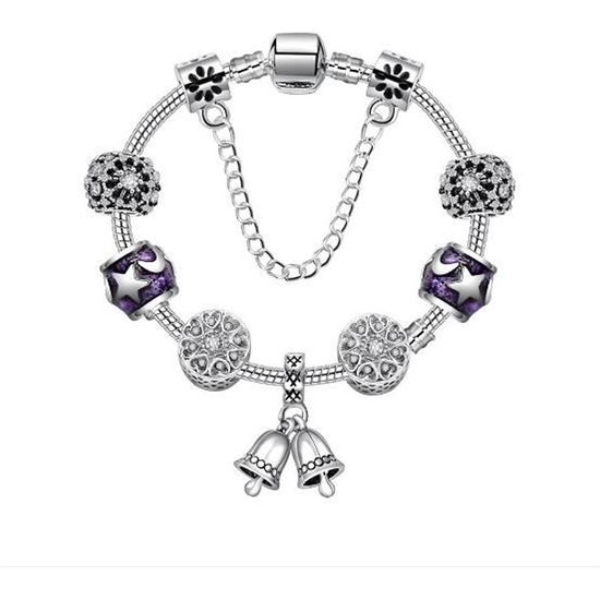 Bracelet Argent Pandora - Cloche Pendant Charms Femme - Oxyde de zirconium - Bijoux Femme