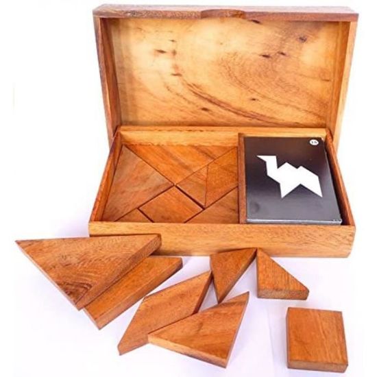 logica jeux art. double tangram - casse-tête géométrique en bois précieux - 65 puzzles en 1 - jeu éducatif pour 1-2 personnes -