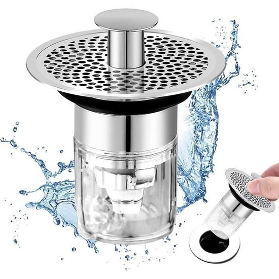 Lot De 2 Bouchons De Lavabo Universels Avec Filtre Intégré - Compatible 34 à 40mm - Acier Inoxydable Et Laiton Chromé