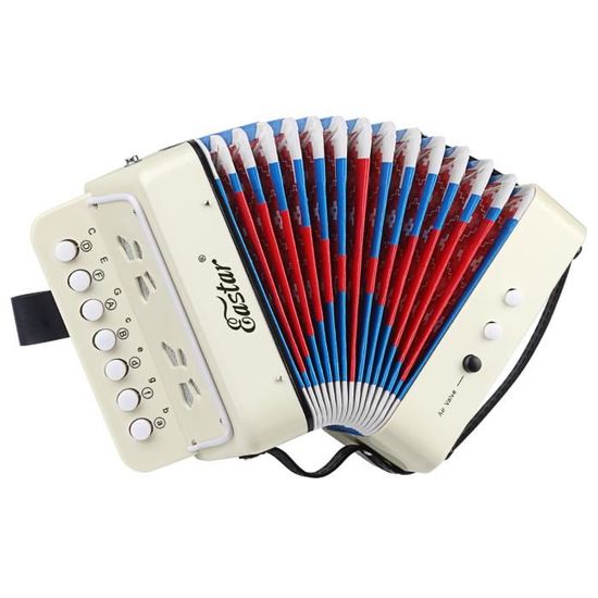 Eastar Accordeon speelgoed met 10 toetsen, instrument, verlichting voor kinderen, lichte accordeon, volledig functioneel, voor jongens en meisjes, blauw