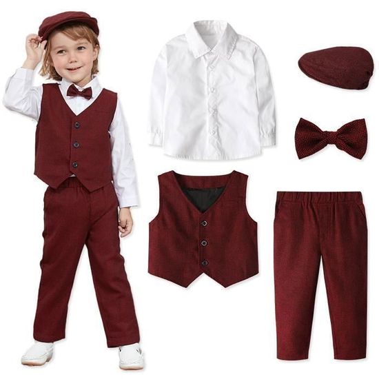 Costume Enfant Garçon Happy Cherry 4 Pièces - Veste, Gilet, Pantalon, Cravate Pour Mariage
