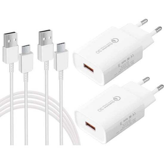 Lot De 2 Câbles Chargeurs USB-A Vers Micro-USB - 1,5m - Noir - Sogolic
