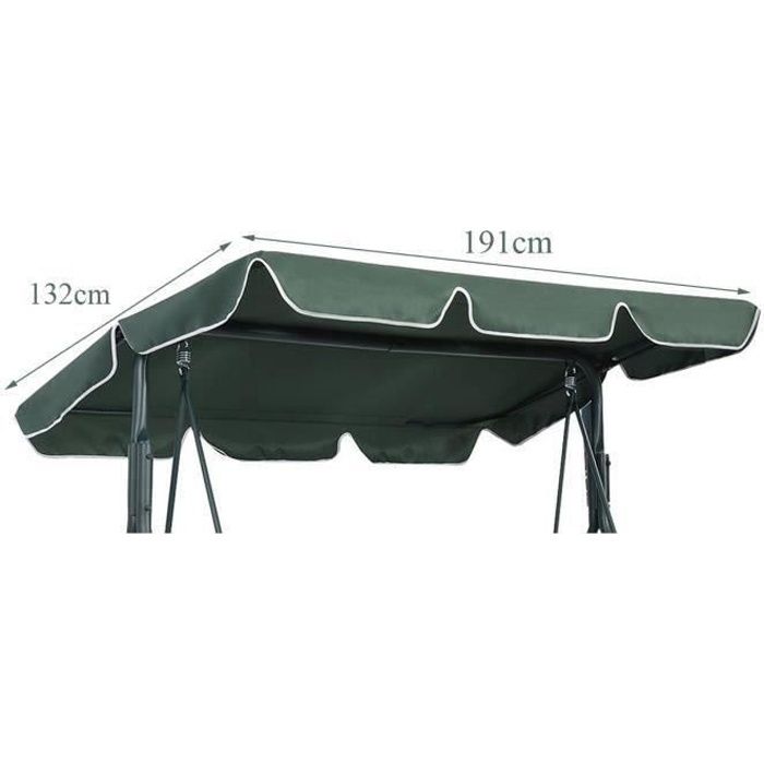 COSTWAY Toit de Rechange pour Balancelle de Jardin 191x132cm Vert Toit de Auvent Imperméable en Polyester
