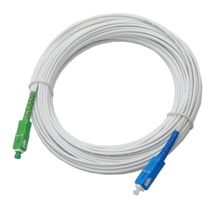 30 Mètres Câble à Fibre Optique (jarretière Optique) pour Freebox Free, Blanc/Vert - 30M