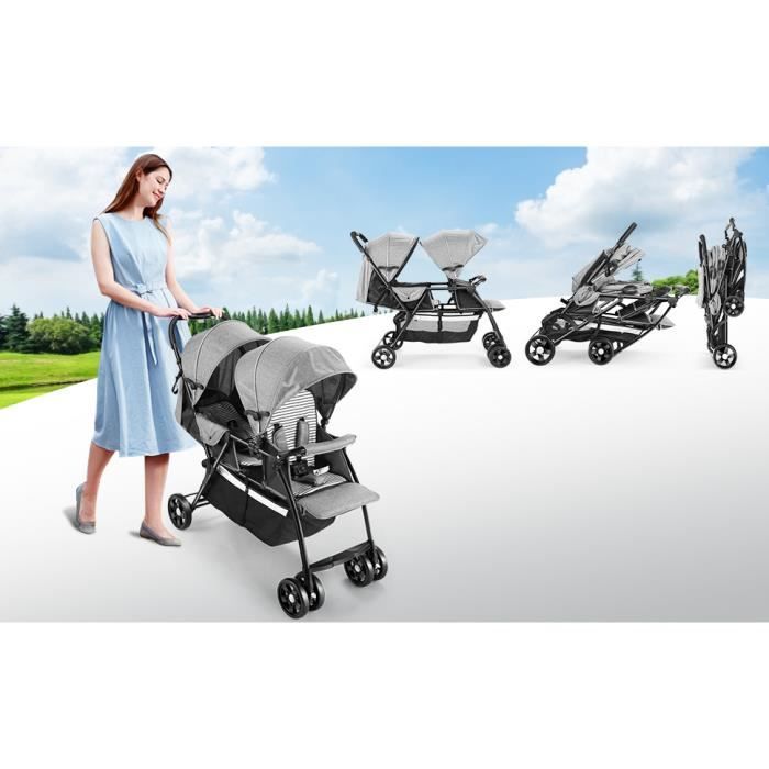 Poussette Double Teamy - Poussettes pour BéBé à 4 Roues - jusqu'à 15 kg - Gris