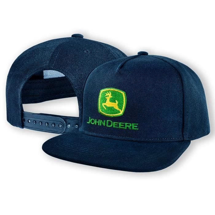 John Deere Casquette de Baseball Snapback Bleu Marine Brodé Logo Tracteur Homme Femme Cap Hat Chapeau Hip-Hop Cadeau 5 Panel