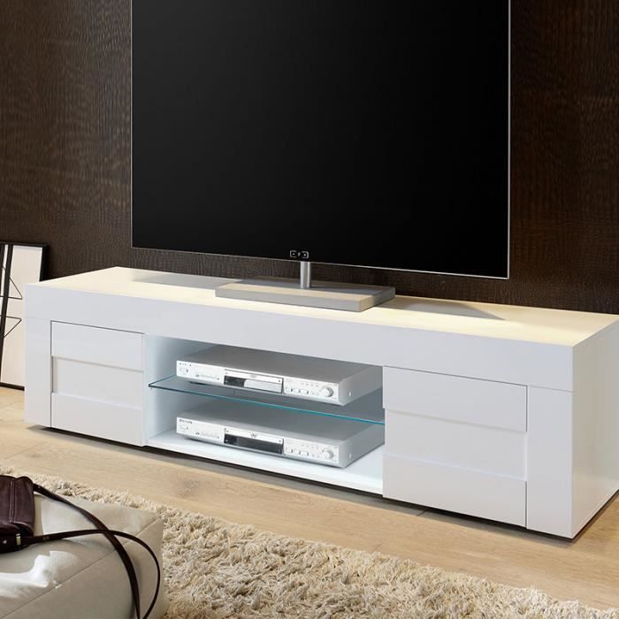 Banc tv blanc laqué brillant TUNIS 180 cm