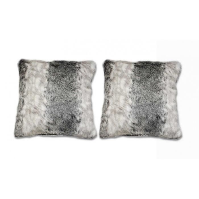 lot 2 coussins fausse fourrure blanc gris chalet chic - Zermatt