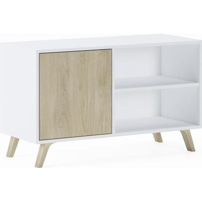 Meuble TV 100 avec porte à gauche, salon, modèle WIND, couleur de structure blanche, couleur de porte Puccini, mesure 92x40x57cm