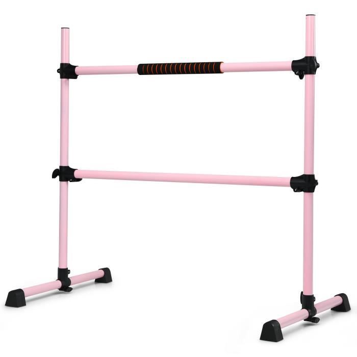 COSTWAY Double Barre de Danse Classique Hauteur Réglable 20-119CM avec Eponge Base Rotative Charge 50KG pour Gymnase/Traction Rose
