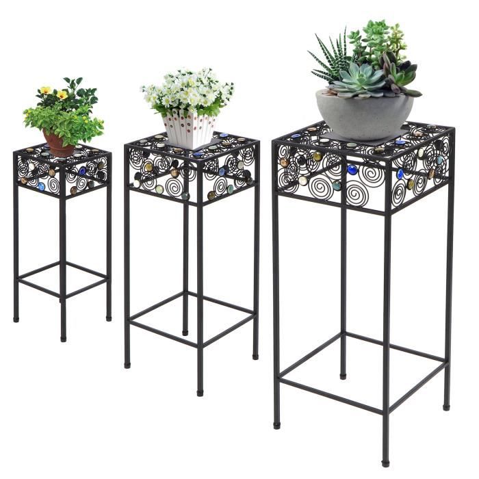 Support de fleur Support de pot de fleur en fer forgé 3 pièces - ensemble pour présentoir de plantes de salon de balcon-HEN