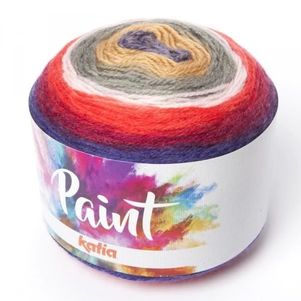 Laine PAINT Katia pour chèche 60 Marron rouge gris fuchsia