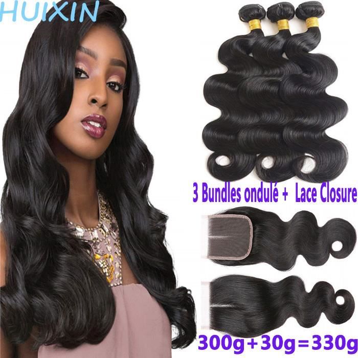 3 Bundles Avec Lace Closure Brésilienne 100% cheveux humains vierge Body Wave HUIXIN(12 12 12+10-closure)
