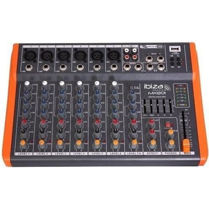 IBIZA MX801 Table de mixage musique à 8 canaux extra compacte