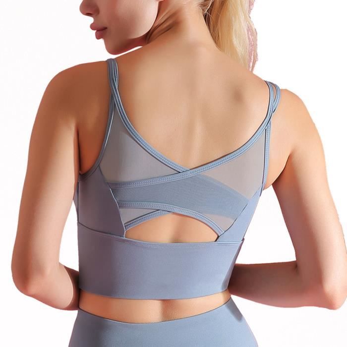 Brassière Sport Femme Soutien-Gorge avec Coussinet Amovible sans Couture sans Armature Bleu S