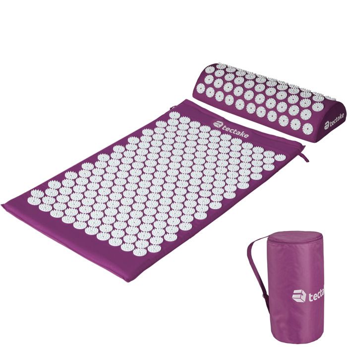 TECTAKE Tapis d'Acupression de Fleurs Tapis Fakir de Détente Matelas de Massage 74 cm x 43 cm x 2,5 cm + 1 Coussin + 1 Sac Violet
