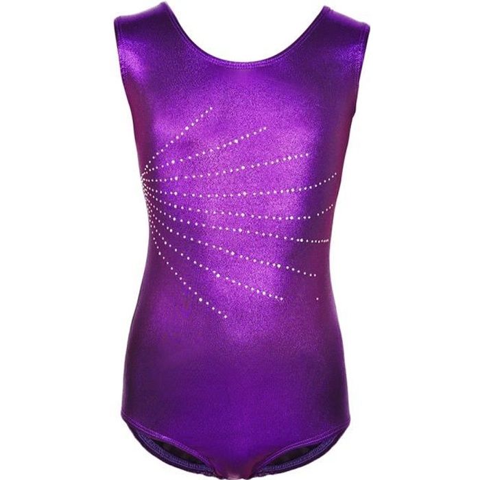 Justaucorps Danse Gymnastique en Polyester Sans Manches pour Filles Enfants Soirée de Noël Toussaint Danse de Leotard 12 Violet