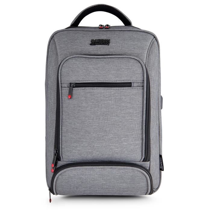 URBAN FACTORY Sac à dos pour PC Portable MCE15UF - 15,6'' - Port USB et câble pour smartphones et tablettes - Gris chiné