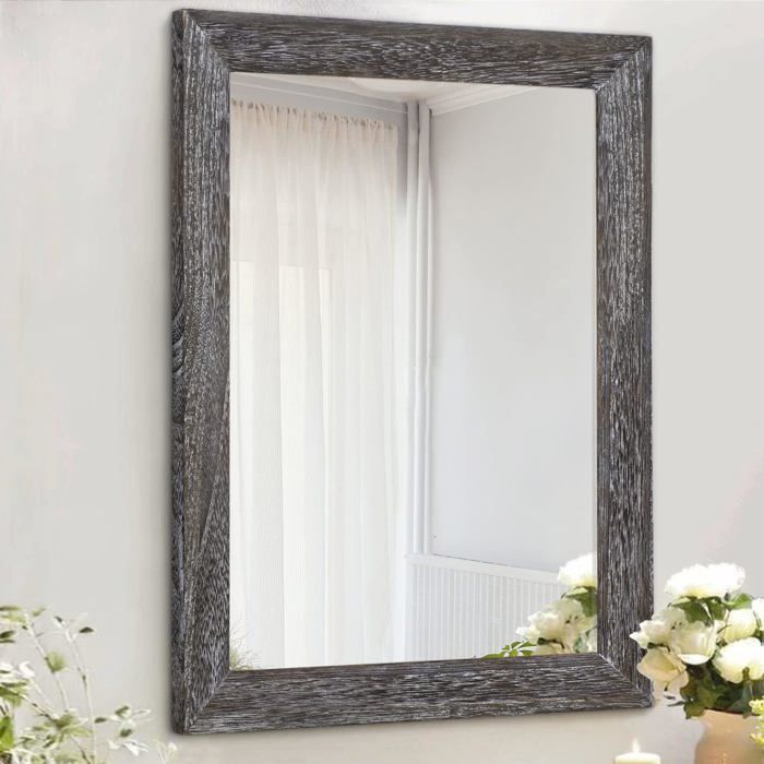 Miroir mural Cloe cadre en bois Tissu Velours Gris