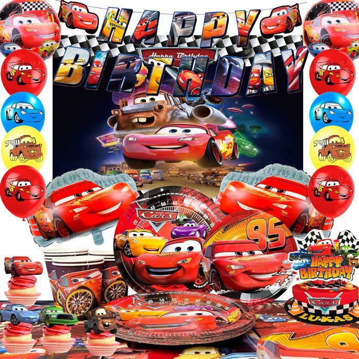 Décorations de fête de Lightning McQueen Décorations Anniversaire Voitures Ensemble de Vaisselle pour Fête Anniversaire Voitures