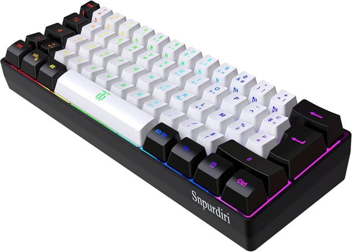 Clavier Gaming 60% AZERTY Noir et Blanc Filaire RGB Rétro-éclairé Mini Clavier Gaming Ultra-Compact à 61 Touches pour Gamer