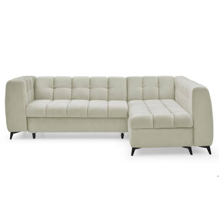 MENZZO Canapé dangle convertible Chessy Velours Beige -Canapé : L247 x P166 x H77 cmSurface de couchage : L198 x P120 x H48