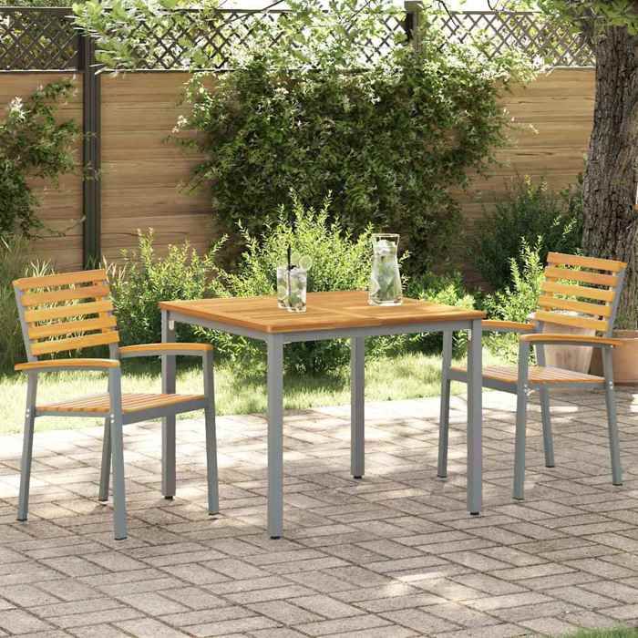 vidaXL Chaises de jardin empilables AcierBois - vue 2