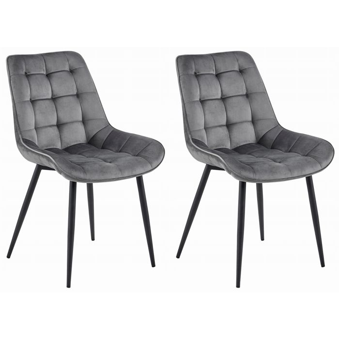 Chaise Komodee BARDI - 2 Pieces - GRIS FONCÉ - Tapisser en velours 60 x 54 x 88 cm Chaise Komodee BARDI - 2 Pieces - GRIS FONCÉ - Tapisser en velours 60 x 54 x 88 cm