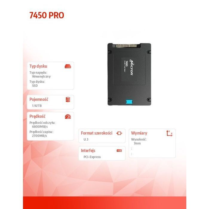Micron 7450 PRO 1 92 To U.3 PCI Express 4.0 NVMe 3D TLC NAND