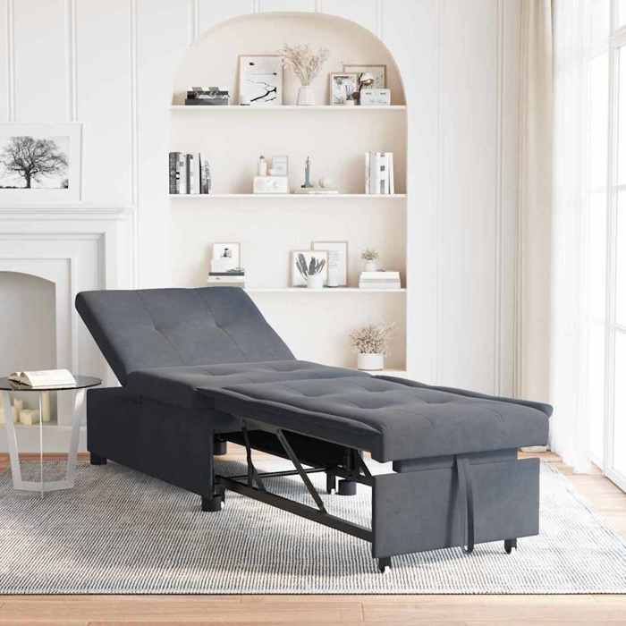 BEWI®Canapé-lit/Sofa Bed - 2 PERSONNES - clic-clac Gris foncé 67 x 194 x 38 cm Velours &FR62771
