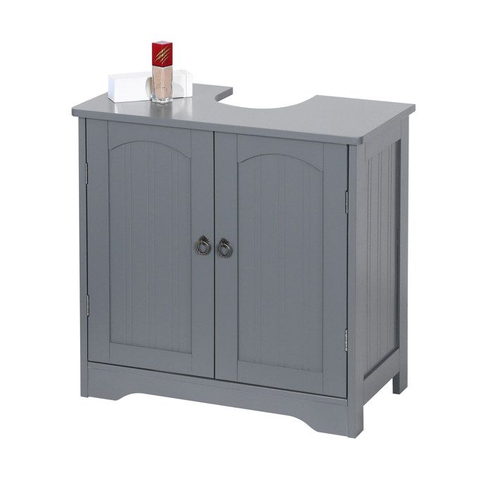 Meuble sous lavabo Relaxdays avec 2 portes H x L x P : 60 x 60 x 30 cm en MDF et zinc meuble de salle de bain gris