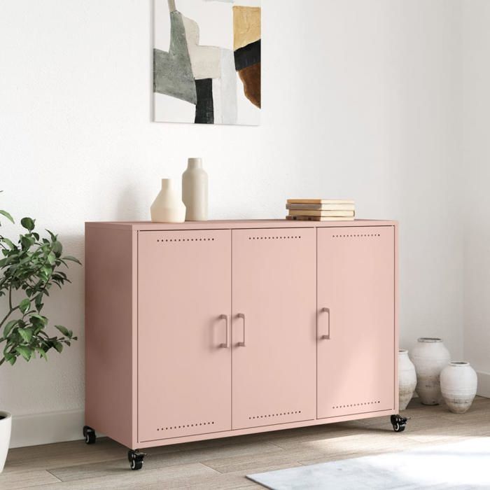 Rose Buffet de rangement - SOLOMOON - Commode salon - rose 100 5x39x72 cm - acier FR7028