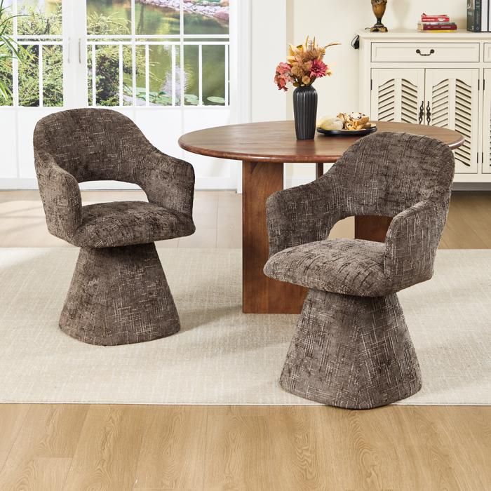 Ya-Home Chaise de Salle à Manger Lot de 2 Chaise de Cuisine avec Dossier en Chenille Fauteuil de Salon Pivotante et Rétro Brun