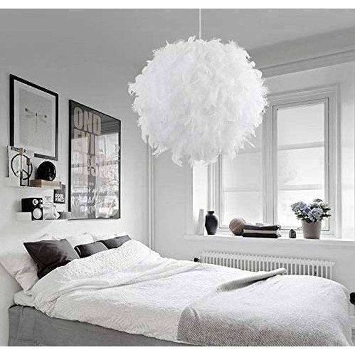 Suspension Plume Luminaire Blanche Moderne Lustre Abat-Jour 30cm pour les Salons Chambres des Enfants YYV