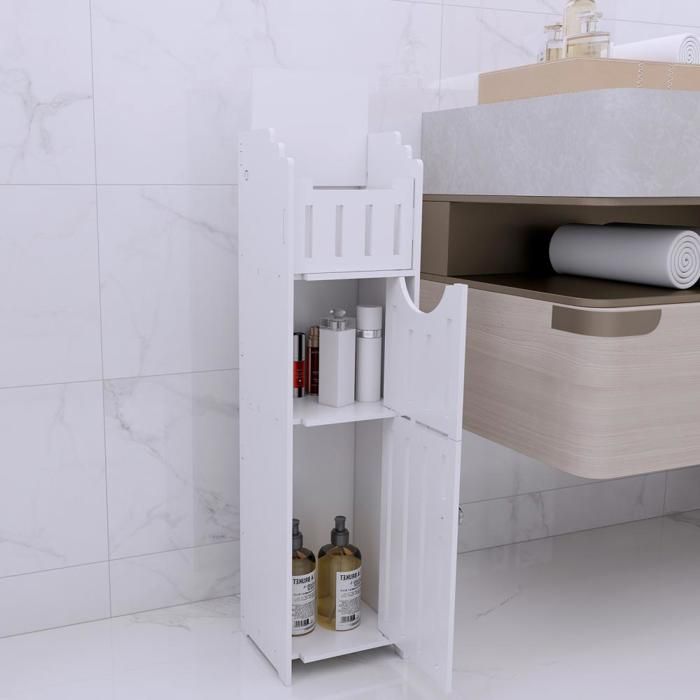 Armoire de salle de bain PIPIPOXER Avec une compartiment à couvercle rabattable et 2 porte à poignées métalliques 20x18x78 cm
