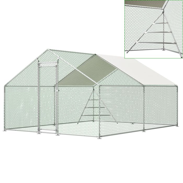 Comparer les prix de Enclos poulailler 12m² parc grillagé 3x4x2m en métal avec grille descalade intégréeserrure de sécurité et tissu PE imperméable