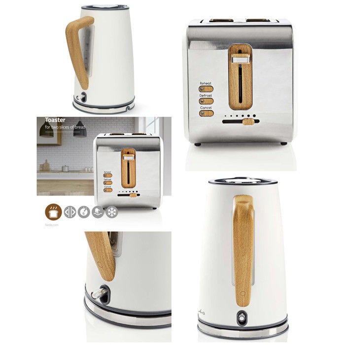 Pack petit-déjeuner - LIVOO - Rétro Vintage - Bouilloire 17 L 2200 W - Grille-pain 2 fentes 900 W - Blanc
