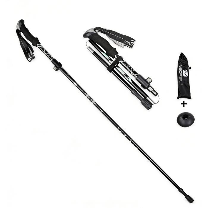 Batons de Trekking Cinq Pliable - Cannes de randonnée Pliante Trekking Senior Voyage Sac à Dos - 33-125cm