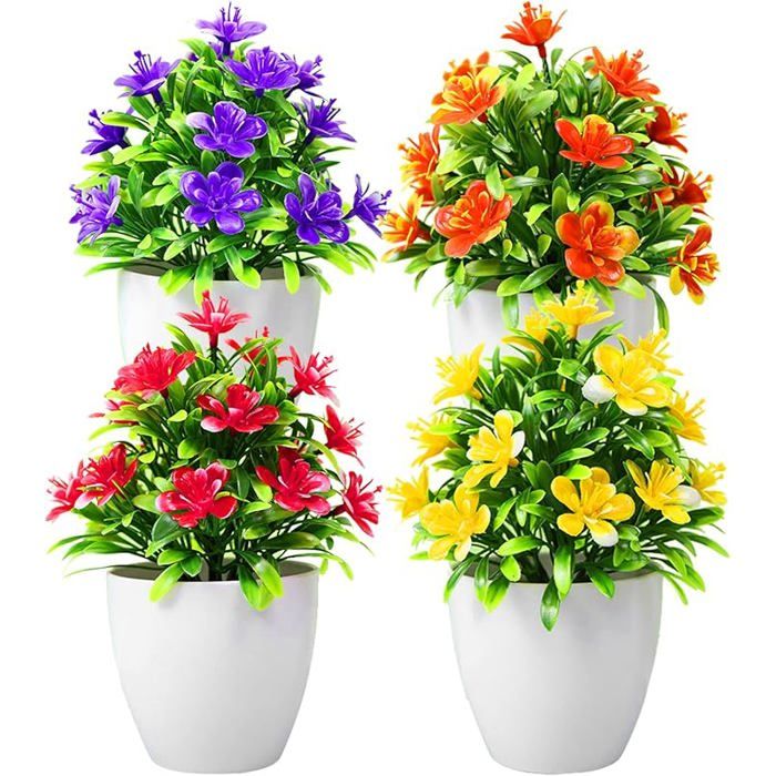 4 pièces Petites Plantes artificielles en Pot Plante Artificielle Fleurs Artificielles avec Pot Fausse Fleur Plantes en 4