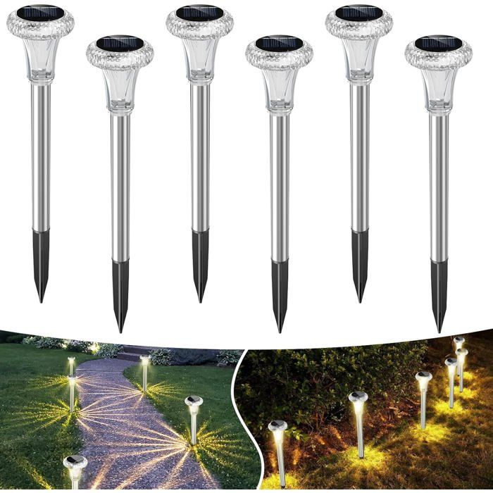 Lampe solaire extérieur jardin - TANDE - 6 pièces - Blanc chaud - Charge rapide (silicium polycristallin) - À planter