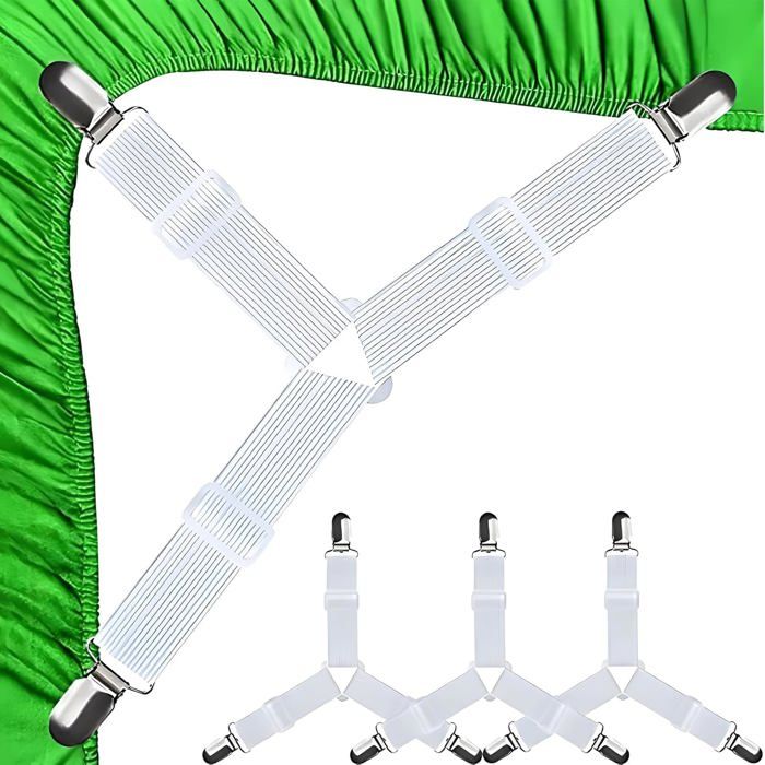 4 Pièces Attache Drap Housse Sangle Ajustable Pinces Métalliques Design Triangulaire Pour Lit Canapé .