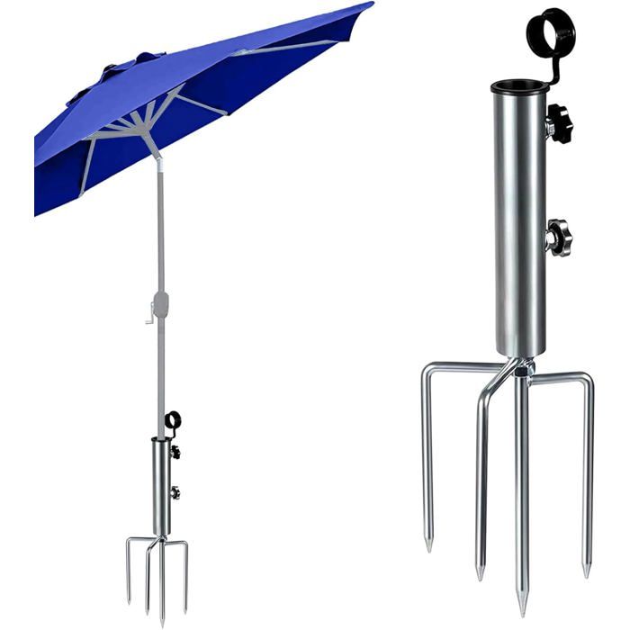 Pied de parasol avec pic de pelouse 4 dents : support de parasol mobile pour lextérieur en acier