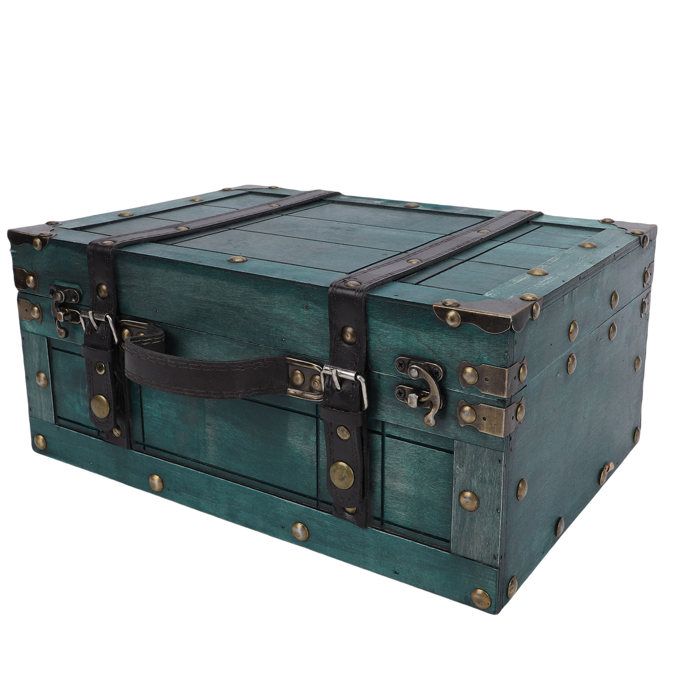 ARAMOX valise vintage Coffre de rangement Vintage avec poignée en cuir PU valise en bois pour la meuble bac Rétro Vert Grand