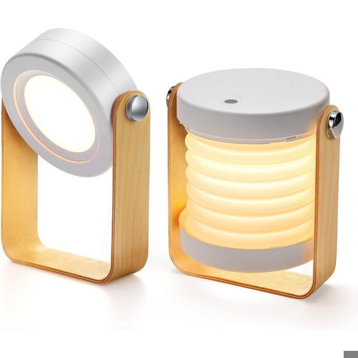Lampe de chevet veilleuse - Poignée en bois rétro - Trois niveaux de luminosité - Portable et pliable
