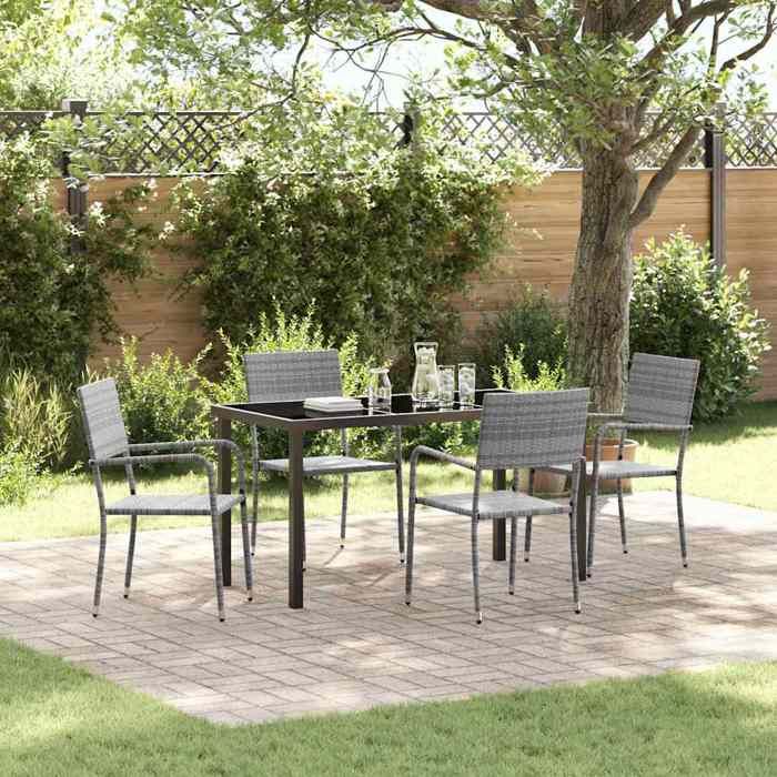 VIDAXL Ensemble Table avec chaises jardin (5 pcs) - ANTI-UV - Gris polyrotin 54x56x90 cm M8543