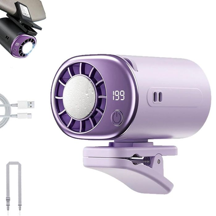 Ventilateur de Voiture à Pince avec Écran LED Refroidisseur dair avec Large Pince Rotation à 360° 199 Vitesses Rechargeable par USB