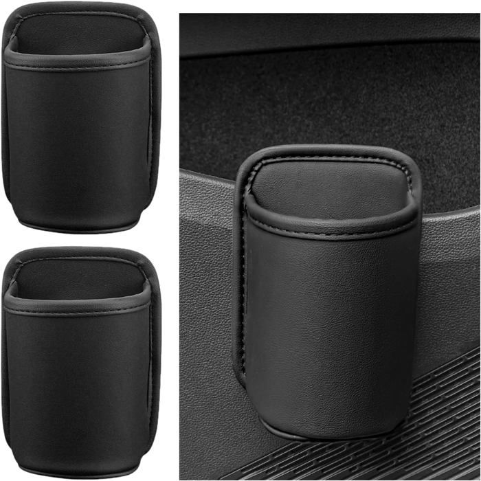 Porte-gobelet voiture à clipser lot de 2 support bouteille de porte rangement noir en cuir synthétique